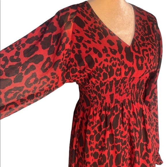 Buffalo David Bitton V-neck Red & Black Animal Print Midi Dress XS Date Night - Picture 6 of 9